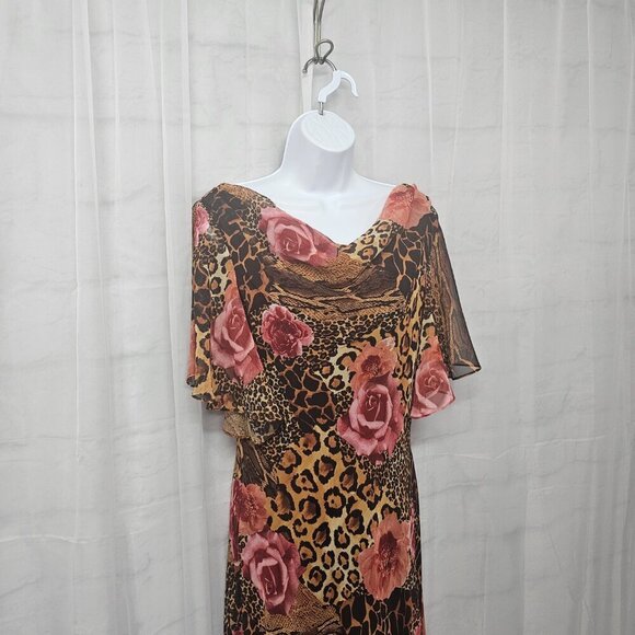 Vintage Patra Dress Brown Pink Leopard Snakeskin Floral Retro Whimsigoth 8 - Picture 4 of 12